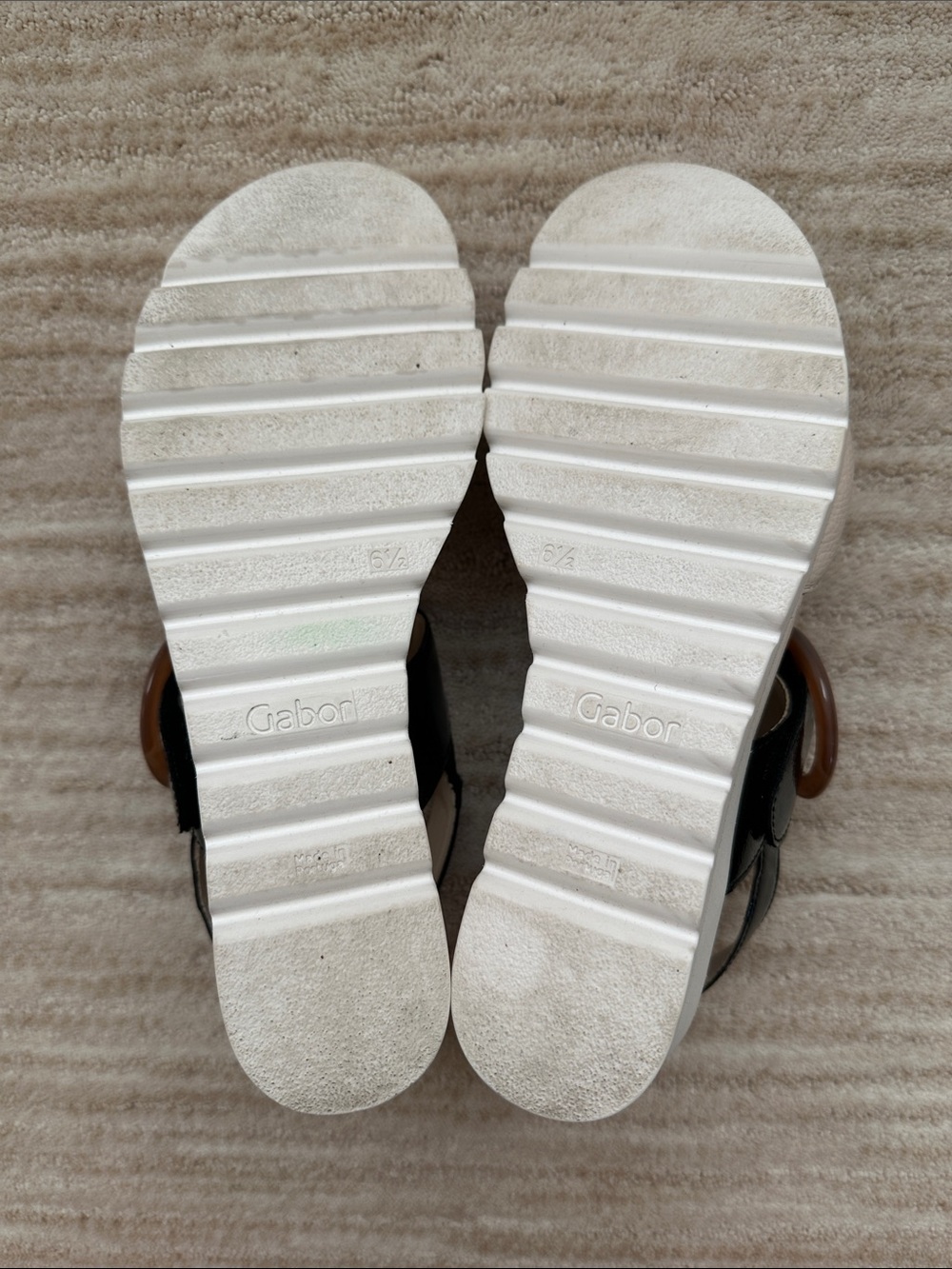 GABOR Freya Wedge Platform Sandal Beige with Black Patent Size UK 6.5 | US 9 - Picture 12 of 17